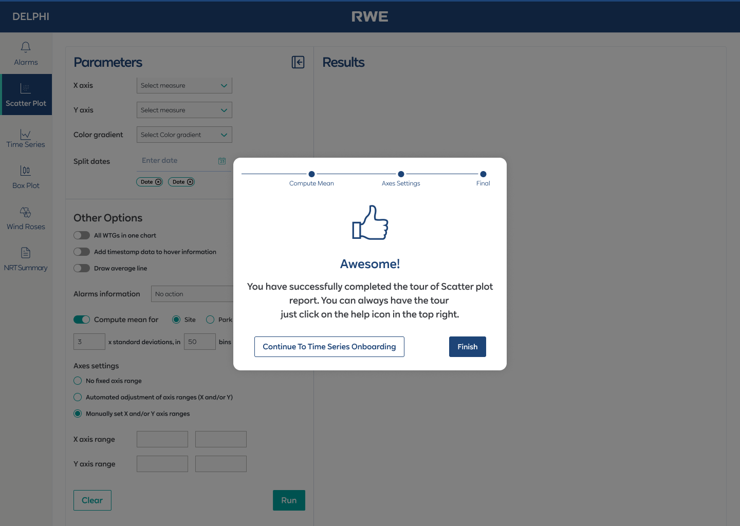 Step 4 — Tour completion with option to continue to next module or finish